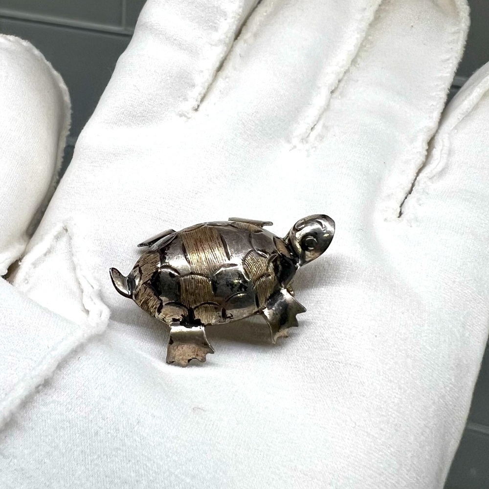 Vintage Sterling Silver Turtle Taxco Mexico Handcrafted signed PMH Eagle Mark 3 - Picture 1 of 7